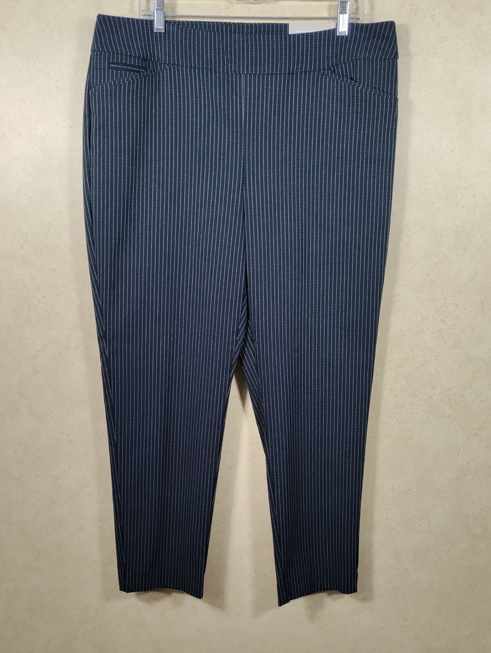 Chico's Navy Pinstripe Straight Leg Trousers